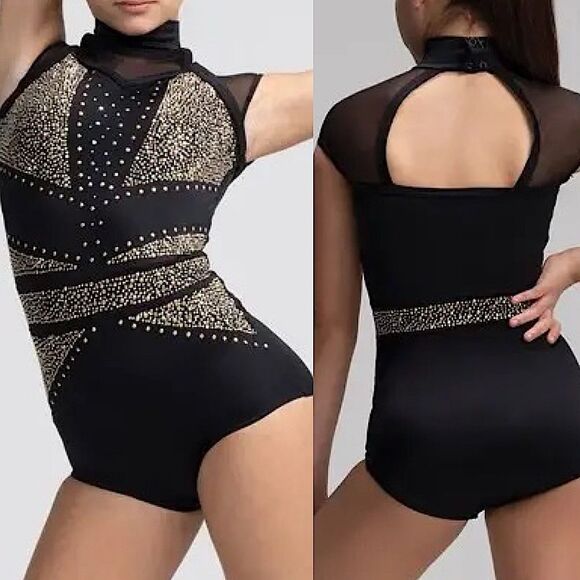 Weissman Elite dance costume black rhinestones studded leotard Get Dat 14732 MA - Picture 1 of 11